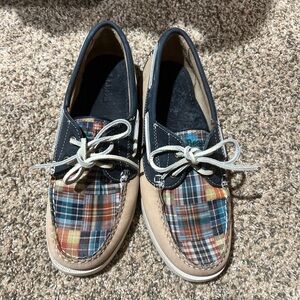 Vintage LL bean plaid multi color boat shoes size 8M